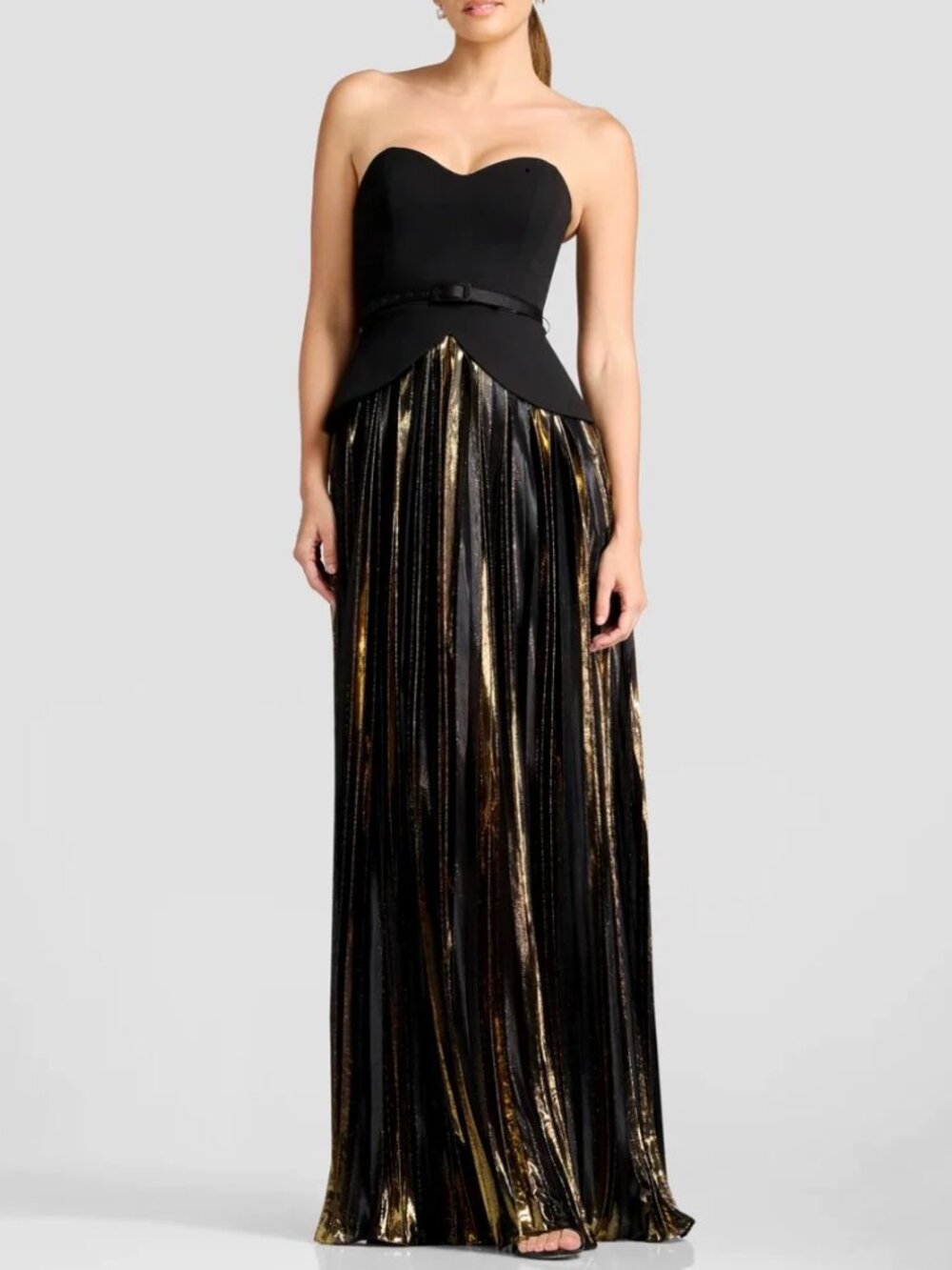 Dress the Population Triston Maxi Dress Gown Black/Gold Pleated Event Party